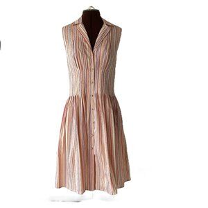 Eccoci Multicoloured Striped Sleeveless Pleated Shirtdress